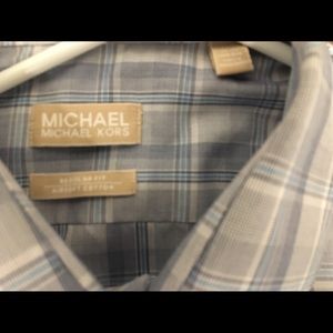 Michael Kors 17.5/34-5 Blue Glen Plaid Spread Coll